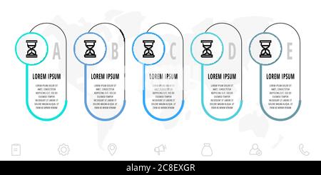 Infographies circulaires avec cinq étapes, pièces, icônes. Modèle vectoriel plat. Peut être utilisé pour les diagrammes, les entreprises, le Web, les bannières, les présentations, les diagrammes de flux Illustration de Vecteur
