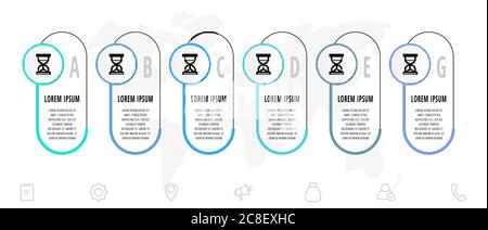 Infographies circulaires avec six étapes, pièces, icônes. Modèle vectoriel plat. Peut être utilisé pour les diagrammes, les entreprises, le Web, la bannière, la mise en page du flux de travail, la présentation Illustration de Vecteur