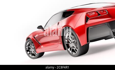 Vue arrière d'un SUV sportif rouge isolé sur fond blanc. Banque D'Images