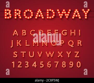 Alphabet ampoule dans le style théâtre de Broadway. Illustration de Vecteur