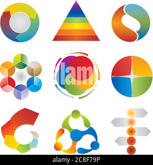 Ensemble d'icônes de diagramme de diagramme comprenant les éléments de roue, de pyramide, de cercle et de flèches Illustration de Vecteur