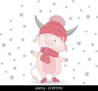 Personnage de taureau drôle isolé sur blanc. Vache dans un chapeau. Le bœuf est blanc Illustration de Vecteur