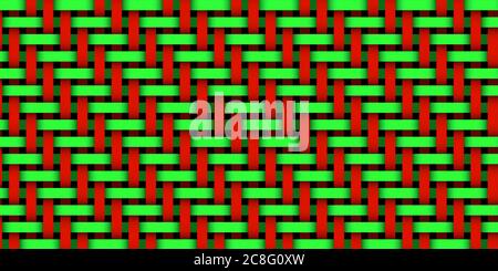 Arrière-plan en osier rouge vert à carreaux. Motif tressé brillant. Illustration réaliste. Modèle pour les sites Web, étiquettes d'autocollants, fonds d'écran, bannière Banque D'Images