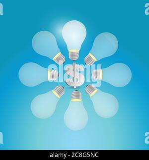 Symbole de devise autour du dessin d'illustration des idées sur fond bleu Illustration de Vecteur