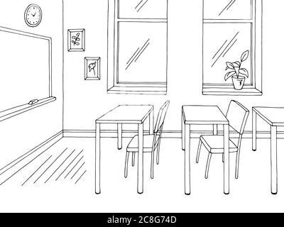 Schéma de la salle de classe noir blanc intérieur de l'école dessin illustration vecteur Illustration de Vecteur