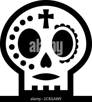 Adorable icône en forme de crâne de sucre pour les décorations du jour des morts Illustration de Vecteur