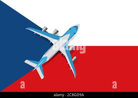 Illustration vectorielle d'un avion de passagers survolant le drapeau tchèque. Concept de tourisme et de voyage Illustration de Vecteur