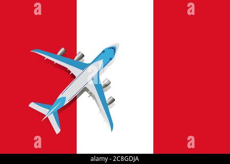 Illustration vectorielle d'un avion de passagers survolant le drapeau du Pérou. Concept de tourisme et de voyage Illustration de Vecteur