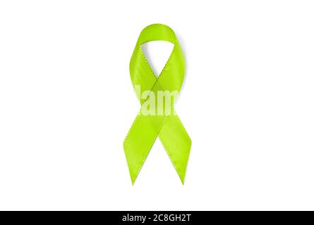 Symbole image ruban de sensibilisation vert lime, vert clair, ruban, signe de solidarité, lymphome non hodgkinien, maladie de Lyme, dépression Banque D'Images