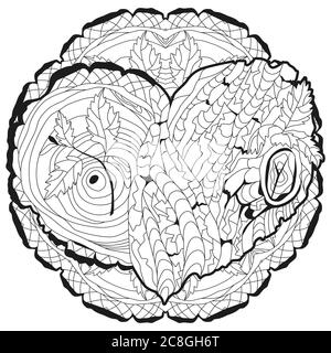 Textures de livre de coloriage pour adultes avec texture d'écorce d'arbre. Décoration artistique peinte à la main avec mandala. Page de coloration anti-stress pour adulte. Han noir et blanc Illustration de Vecteur