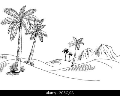 Desert graphique noir blanc paysage dessin illustration vecteur Illustration de Vecteur