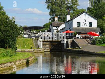 Les trois écluses sur le canal de Grand Union près de Stoke Hammond Banque D'Images