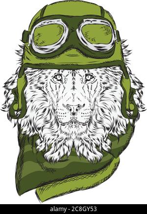 Casque Léo Biker . Le pilote ou pilote . Illustration vectorielle pour les tirages , cartes ou affiches . Illustration de Vecteur