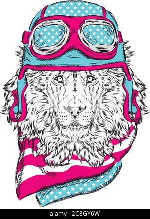 Casque Léo Biker . Le pilote ou pilote . Illustration vectorielle pour les tirages , cartes ou affiches . Illustration de Vecteur