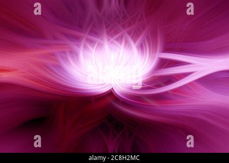 Beau résumé fibres 3d entrelacées formant une forme de fleur ou de flamme. Violet, rouge et rose. Illustration. Banque D'Images
