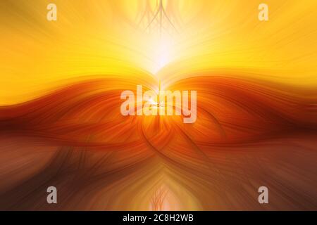 De belles fibres 3d abstraites entrelacées formant une forme de flamme et d'éclat. Couleurs jaune, rouge et orange. Illustration. Banque D'Images