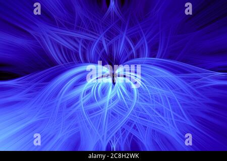 Magnifique abstrait entrelacés fibres 3d formant un ornement de différentes formes symétriques. Couleur bleue. Illustration. Banque D'Images