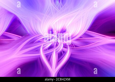 Magnifique abstrait entrelacés fibres 3d formant un ornement fait de formes diverses. Rose, violet et bleu. Illustration. Banque D'Images