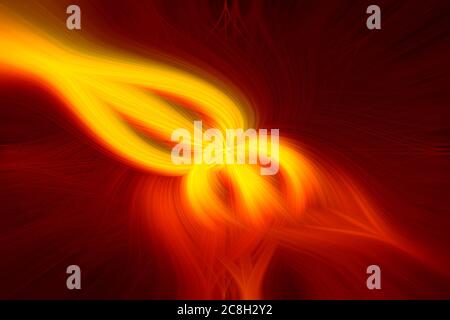 Magnifique abstrait entrelacés fibres 3d de formes diverses. Couleurs jaune, rouge et orange. Illustration. Banque D'Images