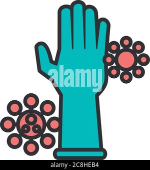 gant en caoutchouc avec ligne de particules covid19 et motif d'illustration vectoriel de style de remplissage Illustration de Vecteur