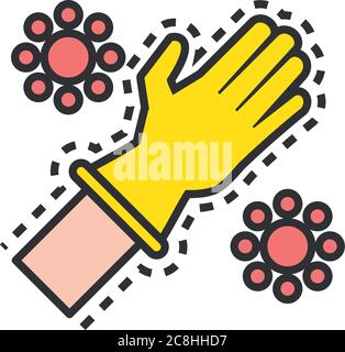 gant en caoutchouc avec ligne de particules covid19 et motif d'illustration vectoriel de style de remplissage Illustration de Vecteur