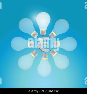 Euro monnaie autour de l'ensemble des idées. Illustration design sur fond bleu Illustration de Vecteur