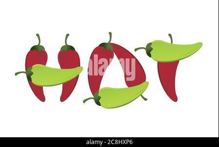 Motif d'illustration de l'affiche de texte « Hot Peppers » sur fond blanc Illustration de Vecteur