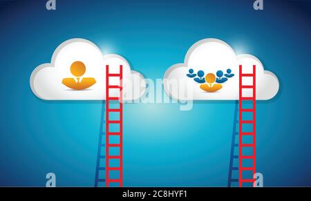 Schéma de connexion d'avatar de schéma contacts de Cloud Computing sur fond bleu Illustration de Vecteur