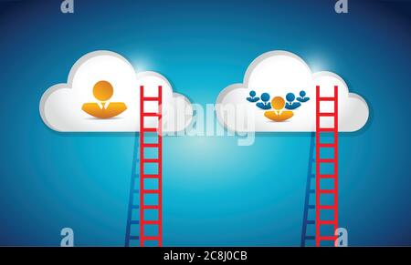 Schéma de connexion d'avatar de schéma contacts de Cloud Computing sur fond bleu Illustration de Vecteur