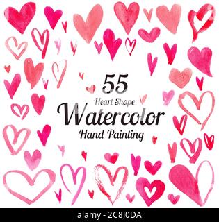 55 forme de coeur aquarelle peinture à la main isoler sur fond blanc, masque Banque D'Images