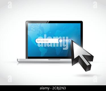 Recherchez des solutions sur un ordinateur portable. Illustration design sur blanc Illustration de Vecteur