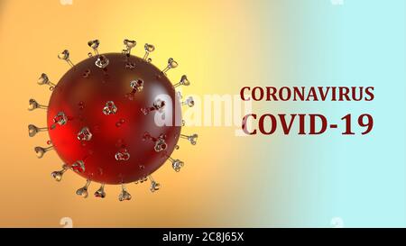 Molécule de coronavirus rouge covid-19 sous microscope. Bannière avec l'inscription 'coronavirus Covid-19'. Rendu 3D Banque D'Images