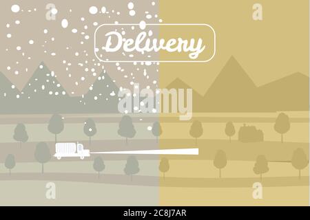 Le camion de livraison se déplace sur la route enneigée, concept, livraison rapide et pratique de marchandises et de colis. Transport de marchandises. Rapide Illustration de Vecteur