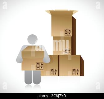 Icône et jeu de boîtes. Concept d'emballage dessin d'illustration sur un fond blanc Illustration de Vecteur