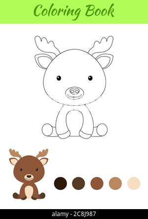 Page de coloriage petit orignal assis bébé. Livre de coloriage pour enfants. Activité éducative pour les enfants d'âge préscolaire et les tout-petits avec un animal mignon. Illustration de Vecteur