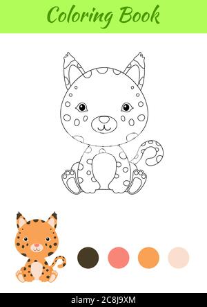 Page de coloriage petite assis bébé lynx. Livre de coloriage pour enfants. Activité éducative pour les enfants d'âge préscolaire et les tout-petits avec un animal mignon. Illustration de Vecteur