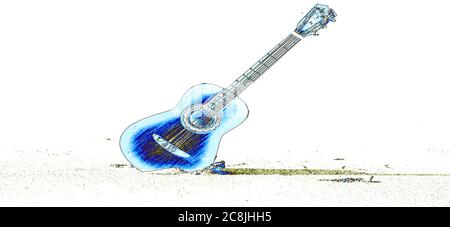 une guitare classique sur fond blanc Banque D'Images