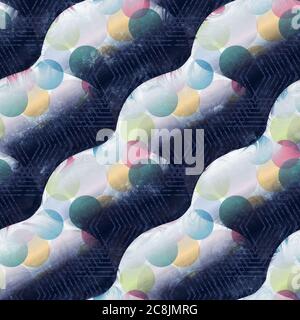 Motif géométrique « Happy Geo » sans coutures bleu marine et blanc Banque D'Images
