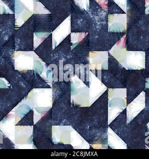 Motif géométrique « Happy Geo » sans coutures bleu marine et blanc Banque D'Images