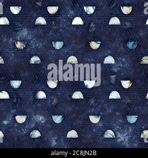 Motif géométrique « Happy Geo » sans coutures bleu marine et blanc Banque D'Images