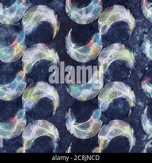 Motif géométrique « Happy Geo » sans coutures bleu marine et blanc Banque D'Images