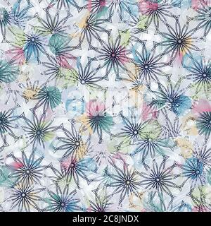 Motif géométrique « Happy Geo » sans coutures bleu marine et blanc Banque D'Images
