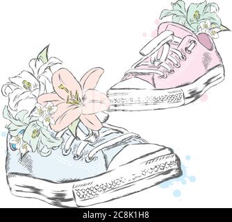 Des baskets magnifiques. Illustration vectorielle pour une image ou une affiche. Chaussures pour jeunes. Sports, course à pied et marche. Illustration de Vecteur