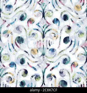 Motif géométrique « Happy Geo » sans coutures bleu marine et blanc Banque D'Images