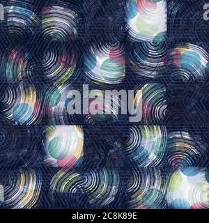 Motif géométrique « Happy Geo » sans coutures bleu marine et blanc Banque D'Images