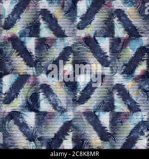 Motif géométrique « Happy Geo » sans coutures bleu marine et blanc Banque D'Images