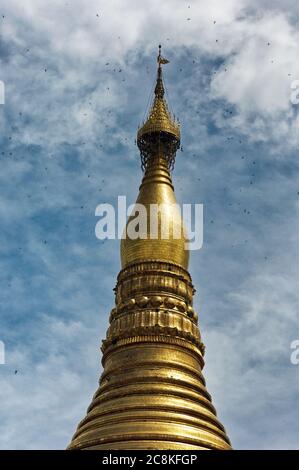 Le sommet de la pagode Shwedagon avec le turban, unbrella contre le ciel Banque D'Images