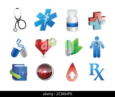 Icônes médicales et outils dessin d'illustration sur blanc Illustration de Vecteur