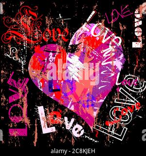 concept d'amour, avec un coeur et un mot/lettre, des coups et des éclaboussures Illustration de Vecteur