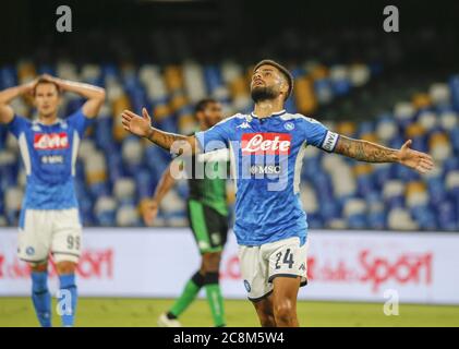 Naples, Campanie, Italie. 25 juillet 2020. Pendant le match de football italien Serie A SSC Napoli vs US Sassuolo le 19 juillet 2020 au stade San Paolo de Naples.in photo: INSIGNE crédit: Fabio Sasso/ZUMA Wire/Alamy Live News Banque D'Images